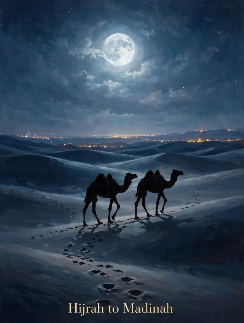The Hijrah migration to Madinah illustration